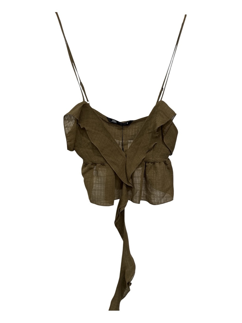 Zara Olive Ruffle Tie-Front Cami Top size S NWT - Picture 3 of 5